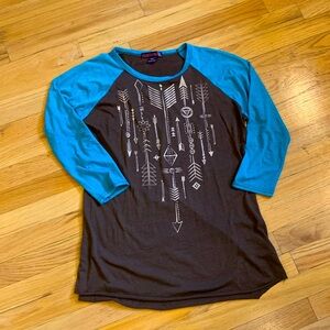 Rock ‘n’ roll cowgirl, brand, top, brown, and turquoise only worn a few times